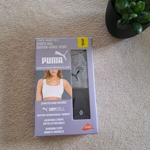 New! Puma Sports Bras 2 Pack Square Neck Sports Bra Grey Black Size Small